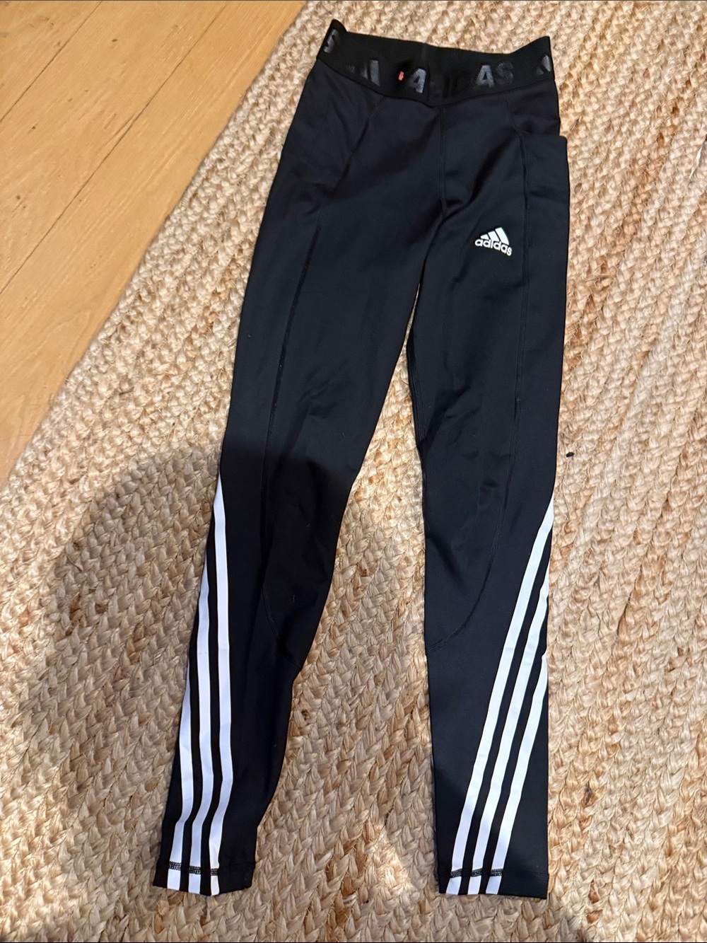 adidas Black Athletic Leggings with White Stripes - Kids